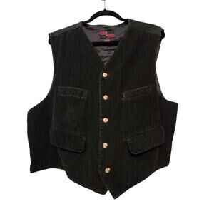 Vtg 80s Corduroy Vest Mens LG Black Pockets Buckle Academia Heritage Pioneer